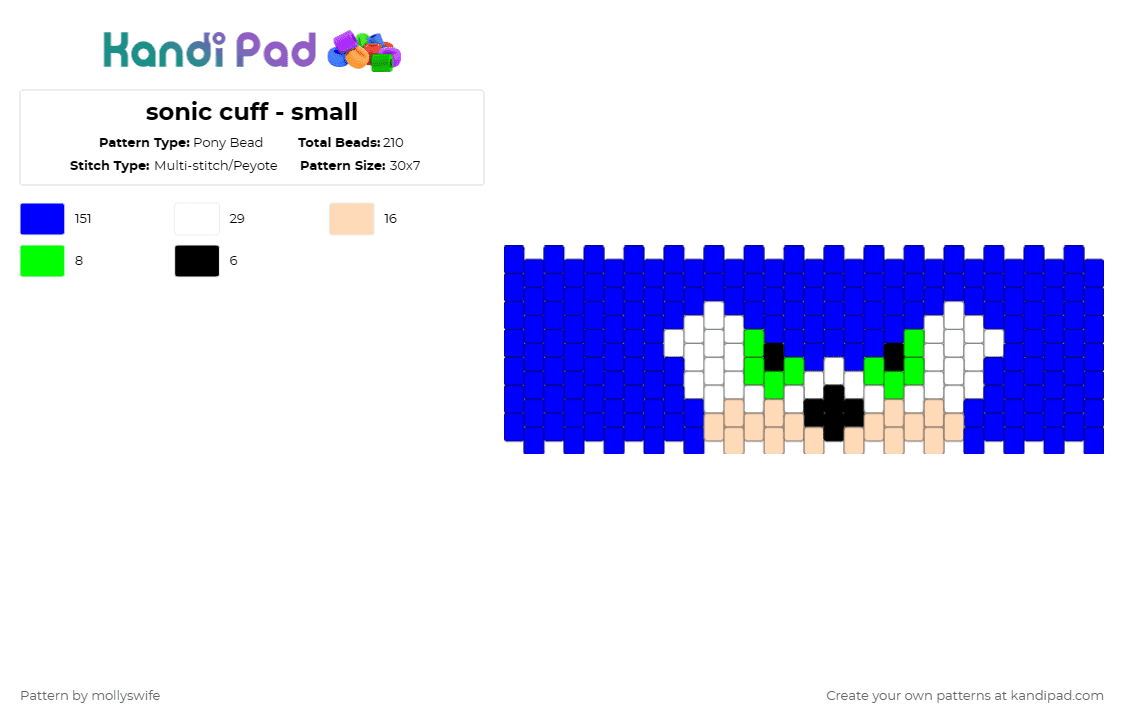 sonic cuff - small - Pony Bead Pattern by mollyswife on Kandi Pad - purple