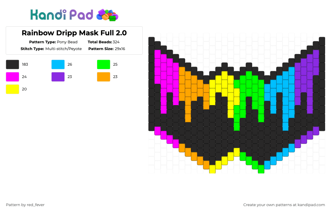 Rainbow Dripp Mask Full 2.0 - Pony Bead Pattern by red_fever on Kandi Pad - black,purple,green,colorful,rainbow,pride,drip,mask,rave,festival,music