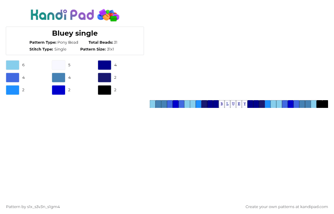 Bluey single - Pony Bead Pattern by coolz_bing0 on Kandi Pad - purple,light blue,blue