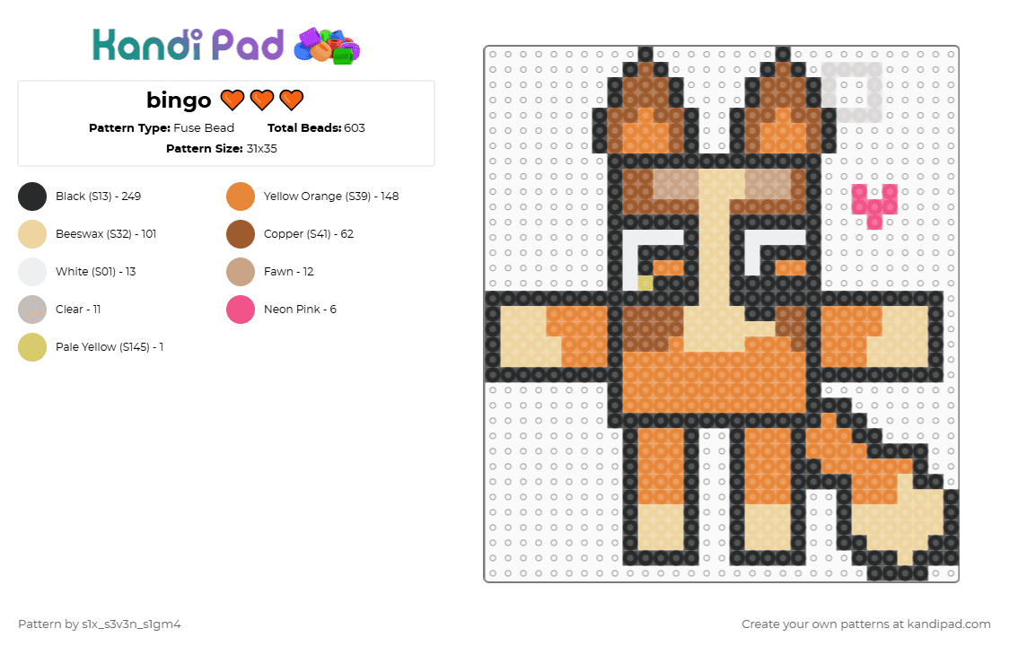 bingo 🧡🧡🧡 - Fuse Bead Pattern by coolz_bing0 on Kandi Pad - orange,beige