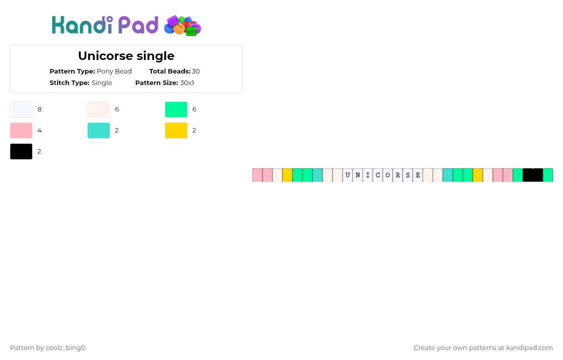 Unicorse single - Pony Bead Pattern by coolz_bing0 on Kandi Pad - white,teal,pink