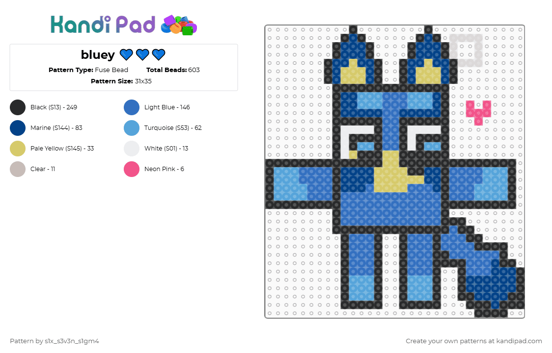 bluey 💙💙💙 - Fuse Bead Pattern by coolz_bing0 on Kandi Pad - blue