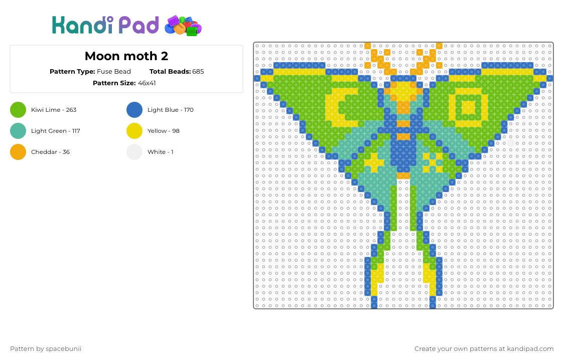 Moon moth 2 - Fuse Bead Pattern by spacebunii on Kandi Pad - blue,green