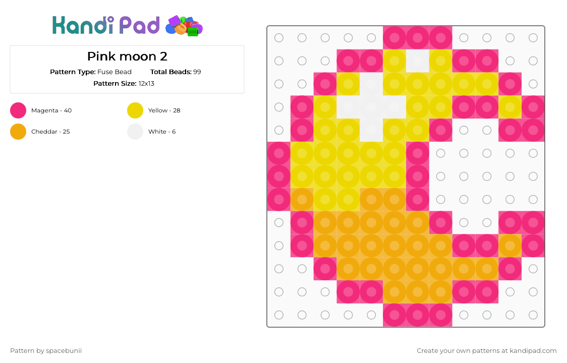 Pink moon 2 - Fuse Bead Pattern by spacebunii on Kandi Pad - pink,moon,yellow,cutecore