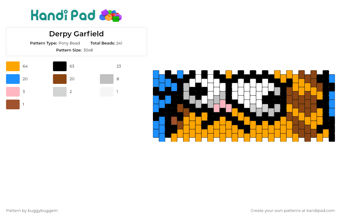 Derpy Garfield - Pony Bead Pattern by buggybuggem on Kandi Pad - garfield,derpy,silly,comic,cartoon,cat,cuff,humor,orange