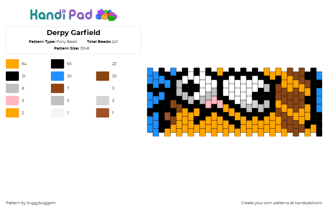 Derpy Garfield - Pony Bead Pattern by buggybuggem on Kandi Pad - garfield,derpy,silly,comic,cartoon,cat,cuff,humor,orange