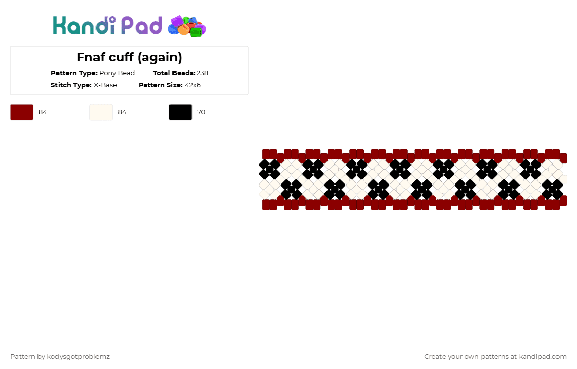 Fnaf cuff (again) - Pony Bead Pattern by wrenzgotproblemz on Kandi Pad - red,white,xbase,fnaf