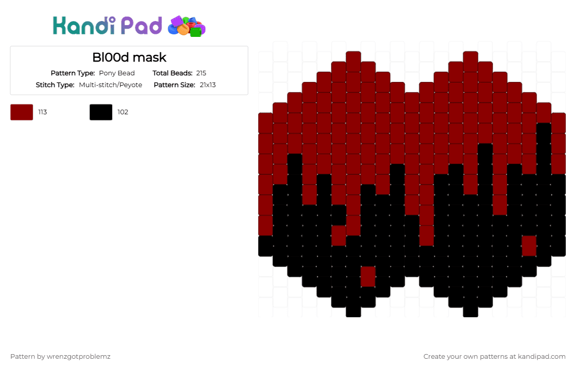 Bl00d mask - Pony Bead Pattern by wrenzgotproblemz on Kandi Pad - black,red,bl00d,mask