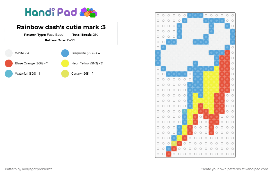 Rainbow dash\'s cutie mark :3 - Fuse Bead Pattern by wrenzgotproblemz on Kandi Pad - light blue,rainbow dash,mlp,thunder,cotdthunder