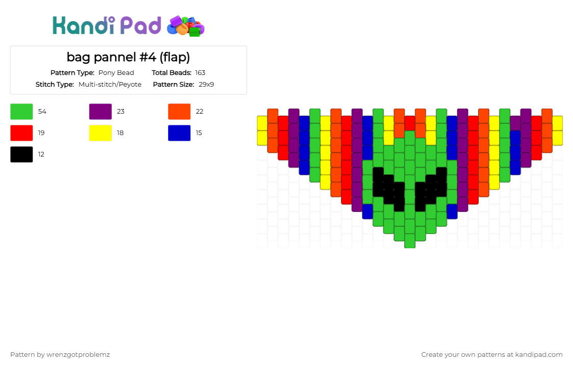 bag pannel #4 (flap) - Pony Bead Pattern by wrenzgotproblemz on Kandi Pad - green, pannel, rainbow, red, star