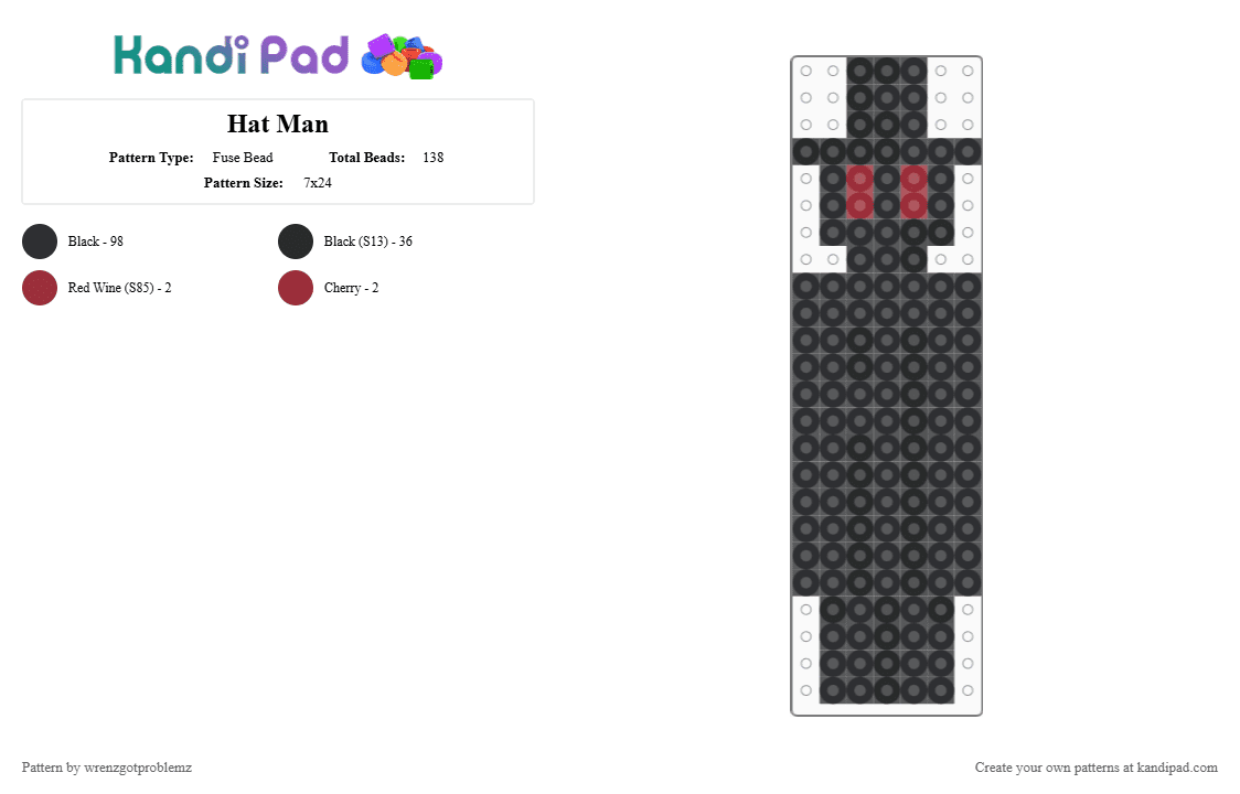 Hat Man - Fuse Bead Pattern by wrenzgotproblemz on Kandi Pad - black,hatman,cotdfolktales,shadow,ghost,spirit