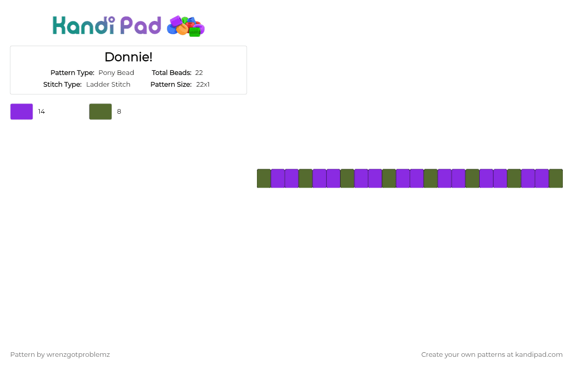 Donnie! - Pony Bead Pattern by wrenzgotproblemz on Kandi Pad - gold,purple