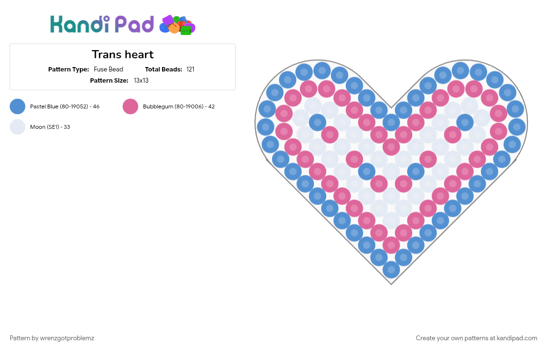 Trans heart - Fuse Bead Pattern by wrenzgotproblemz on Kandi Pad - heart, light blue, pink, pink and blue, pride, trans