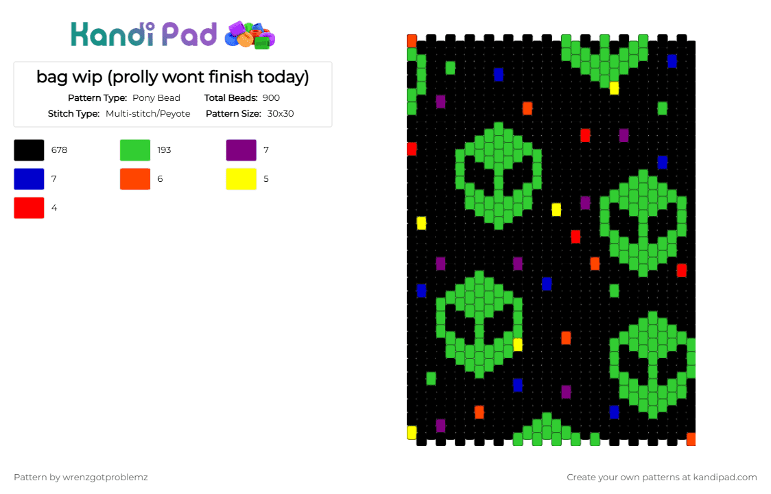 Bag pannel #1 (front) - Pony Bead Pattern by wrenzgotproblemz on Kandi Pad - black,green,bag,alien
