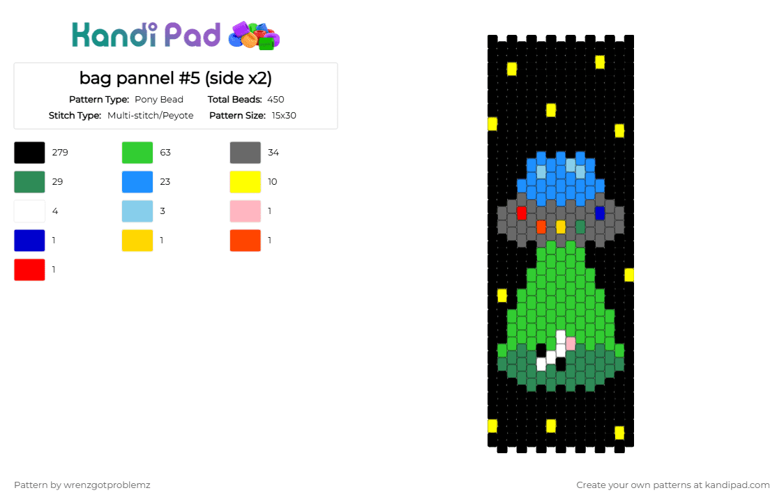 bag pannel #5 (side x2) - Pony Bead Pattern by wrenzgotproblemz on Kandi Pad - black,gray,green,light blue,alien,ufo,cow,pannel