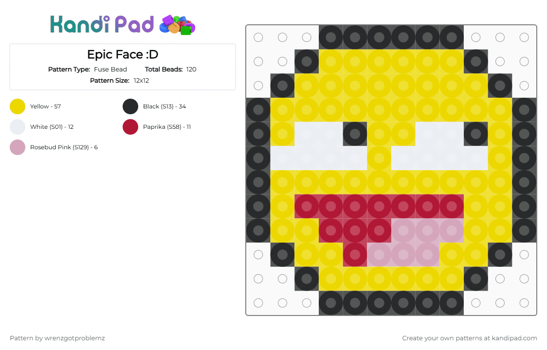 Epic Face :D - Fuse Bead Pattern by wrenzgotproblemz on Kandi Pad - yellow,epic face,roblox,epic,charm