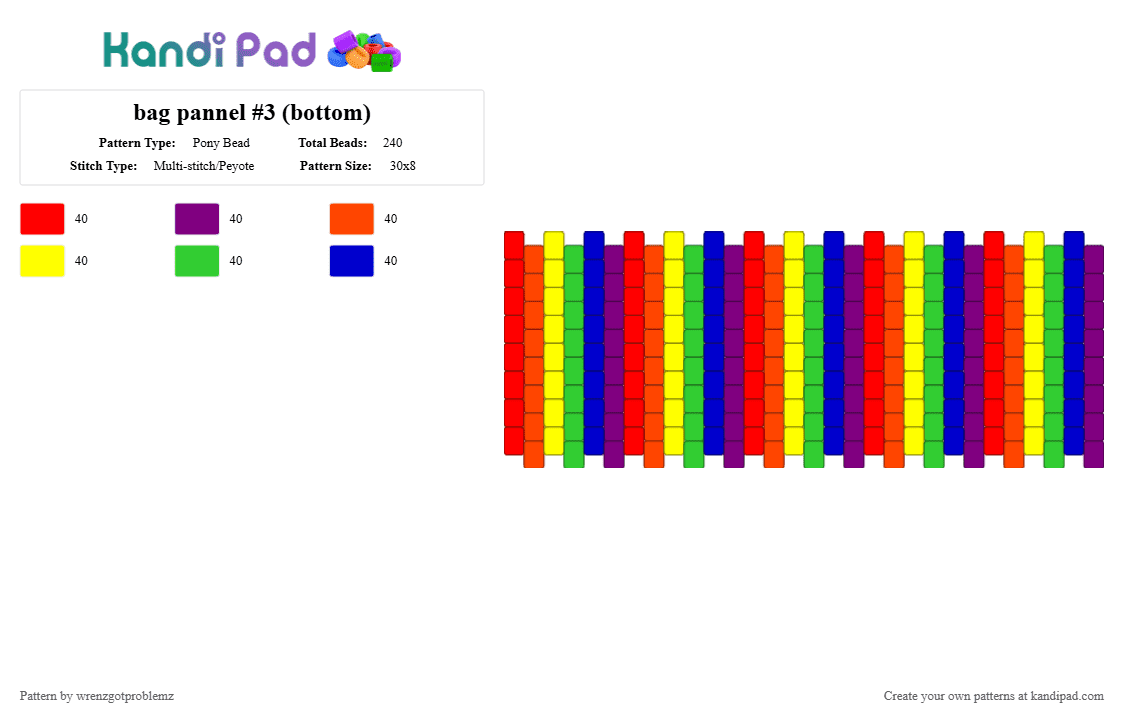 bag pannel #3 (bottom) - Pony Bead Pattern by wrenzgotproblemz on Kandi Pad - pannel, rainbow, red