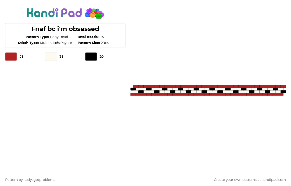 Fnaf bc i\'m obsessed - Pony Bead Pattern by wrenzgotproblemz on Kandi Pad - red,white,fnaf,five nights at freddys