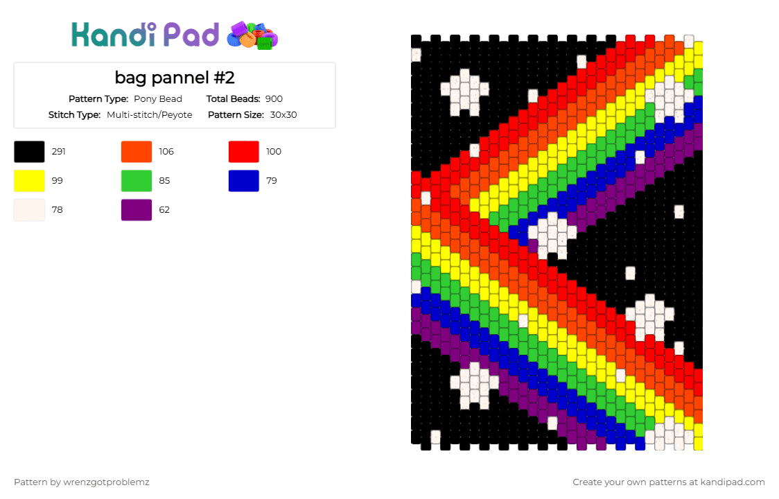 bag pannel #2 (back) - Pony Bead Pattern by wrenzgotproblemz on Kandi Pad - red,yellow,bag,pannel,rainbow