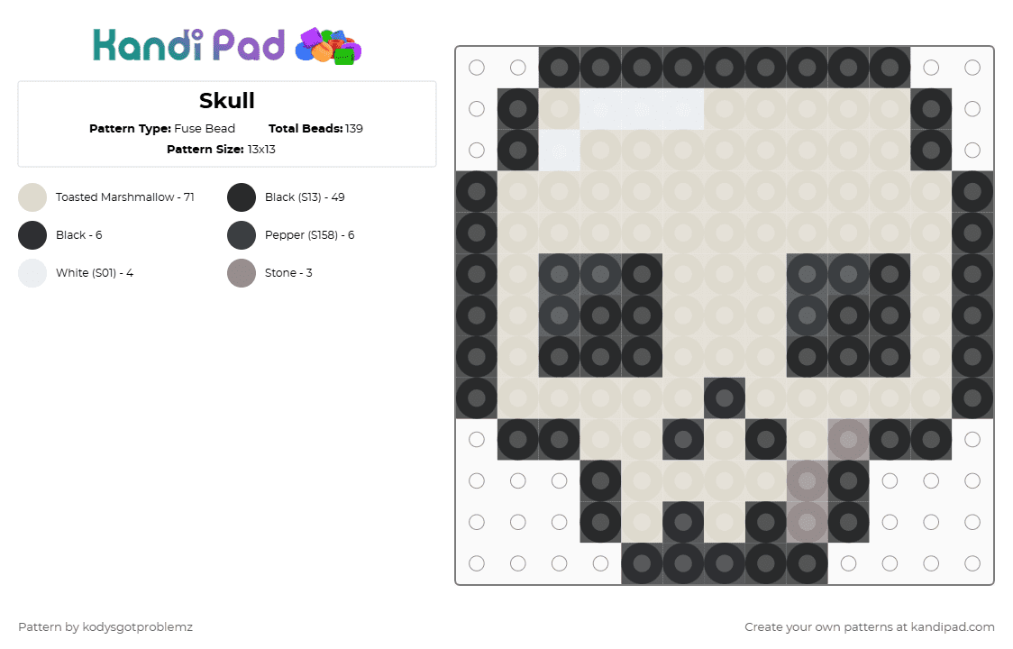 Skull - Fuse Bead Pattern by wrenzgotproblemz on Kandi Pad - beige,skull,emo,alt