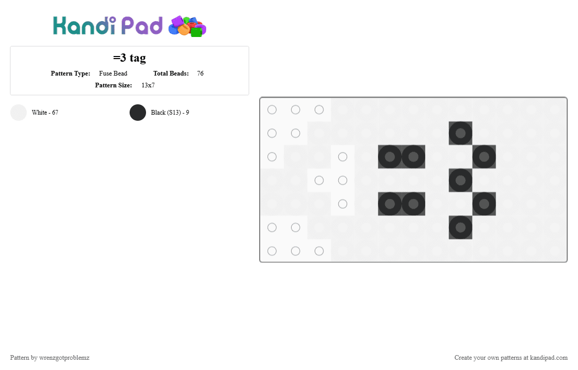 =3 tag - Fuse Bead Pattern by wrenzgotproblemz on Kandi Pad - white,furry,tag,3