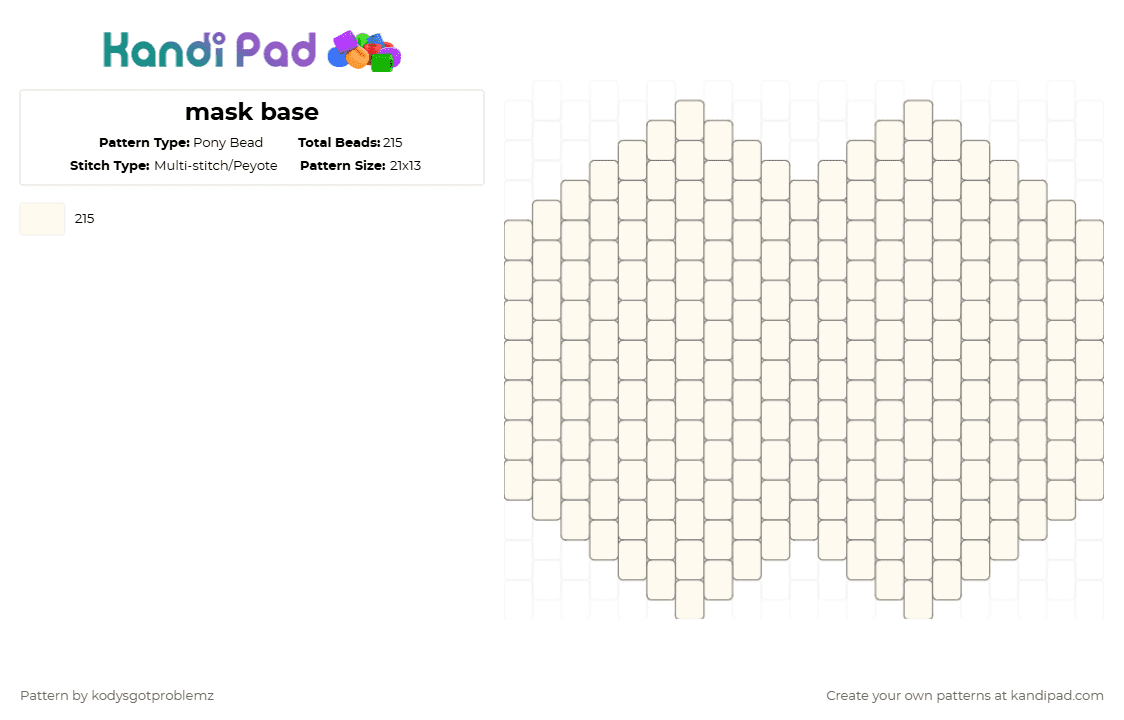 mask base - Pony Bead Pattern by wrenzgotproblemz on Kandi Pad - white,mask