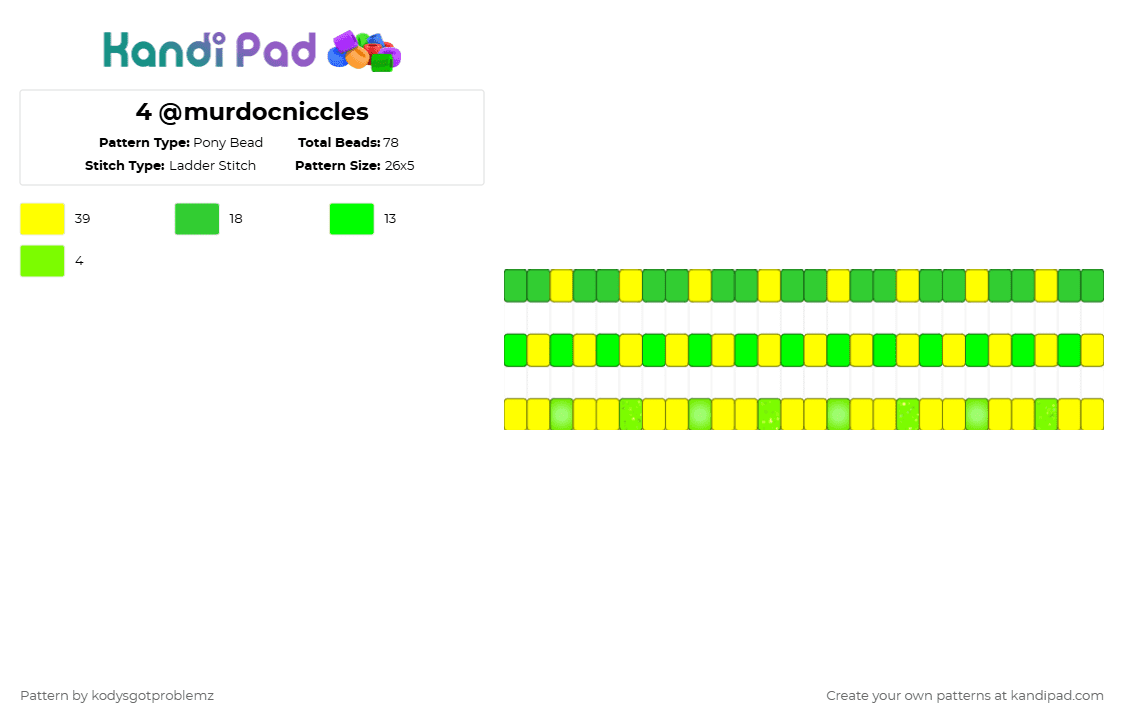 4 @murdocniccles - Pony Bead Pattern by wrenzgotproblemz on Kandi Pad - green,yellow