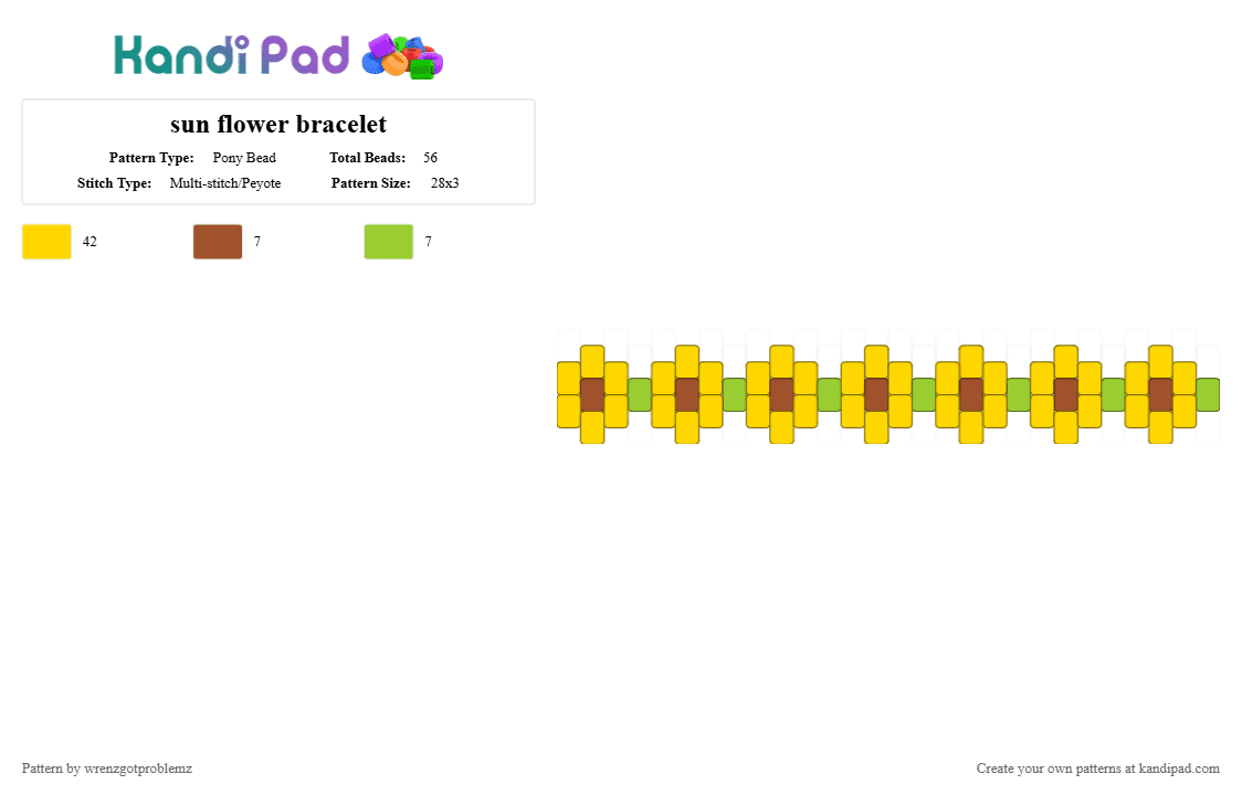 sun flower bracelet - Pony Bead Pattern by wrenzgotproblemz on Kandi Pad - yellow,flowers,sun flower,bracelet,flower cuff