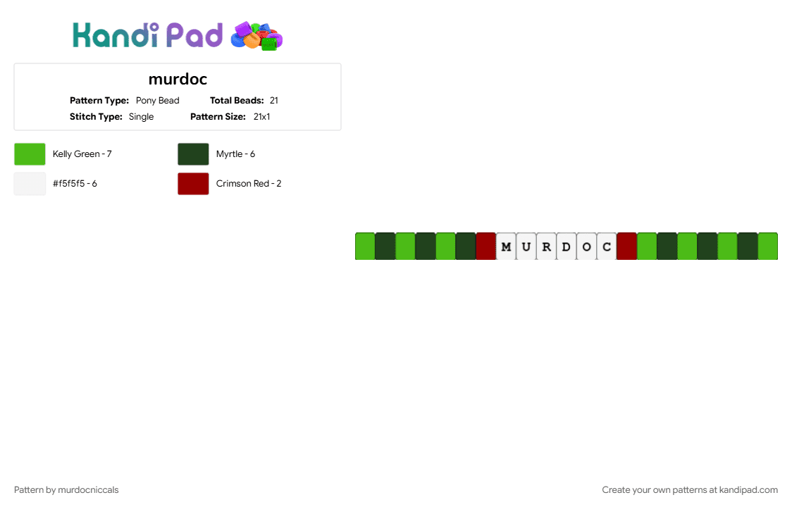 murdoc - Pony Bead Pattern by murdocniccals on Kandi Pad - green
