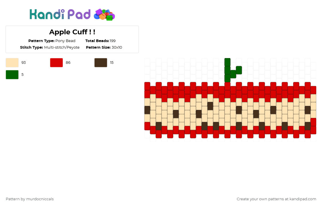 Apple Cuff ! ! - Pony Bead Pattern by murdocniccals on Kandi Pad - red,beige,apple,twee,whimsy,whimsytwee,fruit,unique,cool