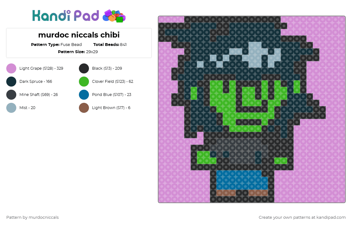 murdoc niccals chibi - Fuse Bead Pattern by murdocniccals on Kandi Pad - black,pink,murdoc,niccals,music,perler,green,grunge,cool