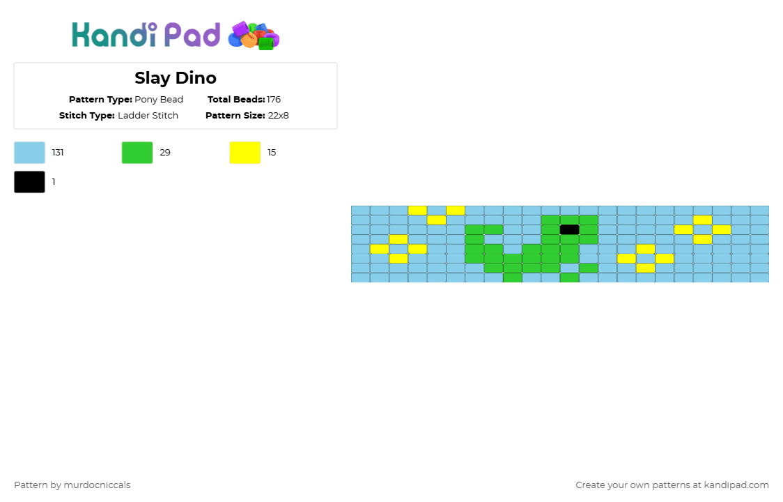 Slay Dino - Pony Bead Pattern by murdocniccals on Kandi Pad - light blue,dino,cuff,ladder cuff