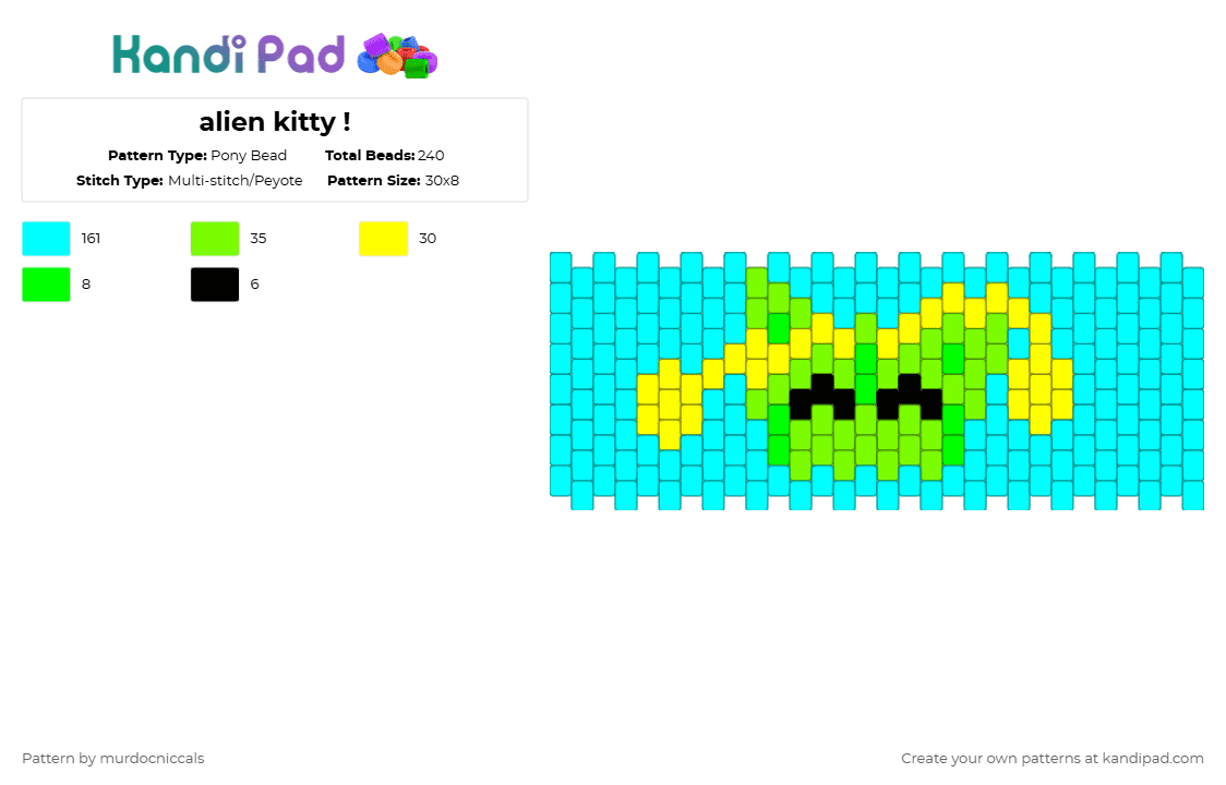 alien kitty ! - Pony Bead Pattern by murdocniccals on Kandi Pad - light blue,cat,cute,colorfu,colorful
