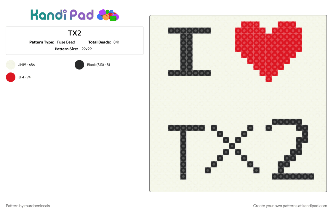 TX2 - Fuse Bead Pattern by murdocniccals on Kandi Pad - white