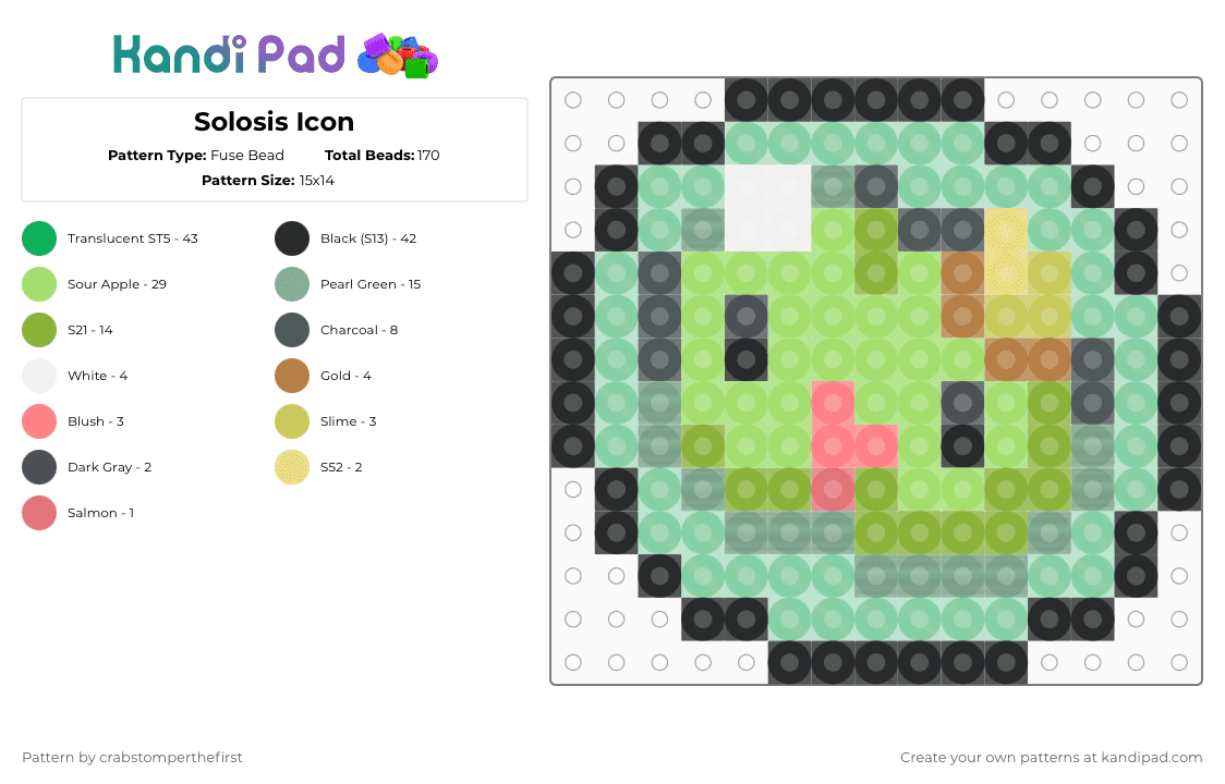 Solosis Icon - Fuse Bead Pattern by crabstomperthefirst on Kandi Pad - green,pokemon,solosis