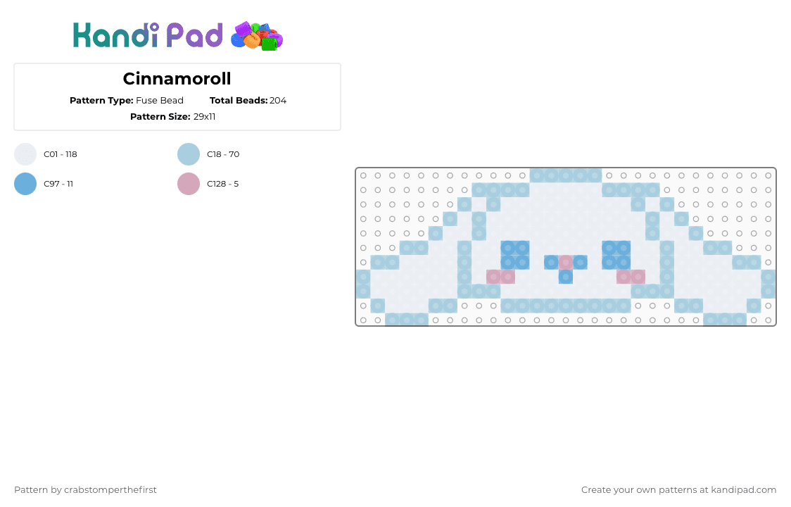 Cinnamoroll - Fuse Bead Pattern by crabstomperthefirst on Kandi Pad - light blue,cinamoroll,sanrio