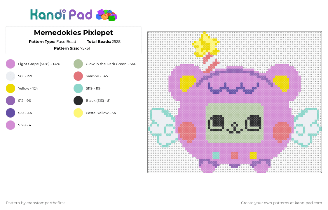 Memedokies Pixiepet - Fuse Bead Pattern by crabstomperthefirst on Kandi Pad - pink,beige,memedokies,tamagotchi