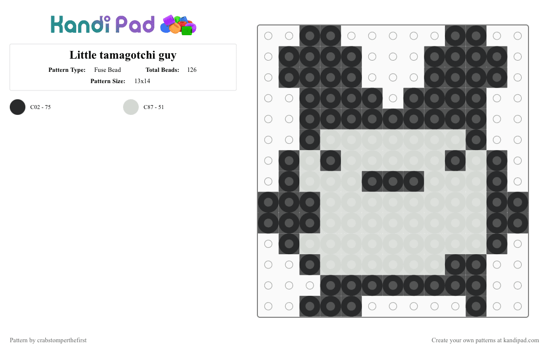 Little tamagotchi guy - Fuse Bead Pattern by crabstomperthefirst on Kandi Pad - black,white,tamagotchi,sprite,monochrome