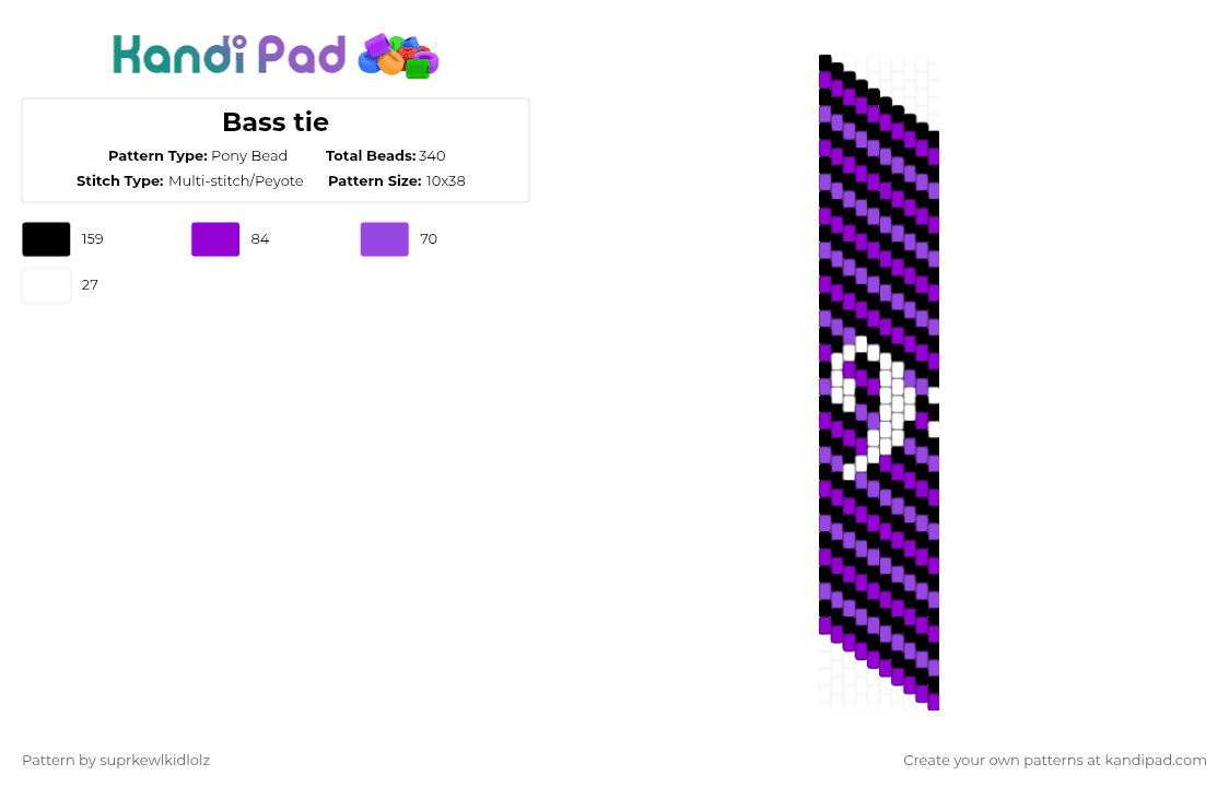 Bass tie - Pony Bead Pattern by suprkewlkidlolz on Kandi Pad - purple