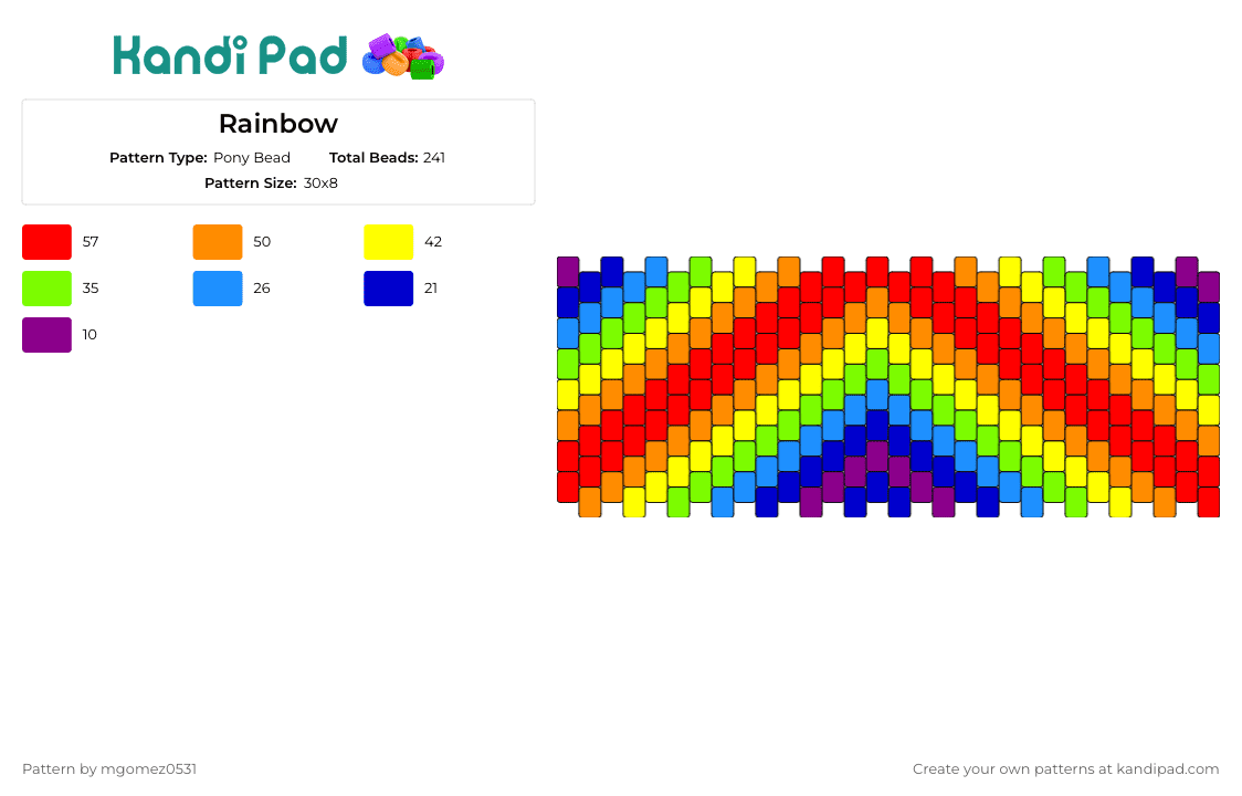 Rainbow - Pony Bead Pattern by mgomez0531 on Kandi Pad - rainbow,geometric,cuff,kaleidoscope,vibrant,mesmerizing,stunning