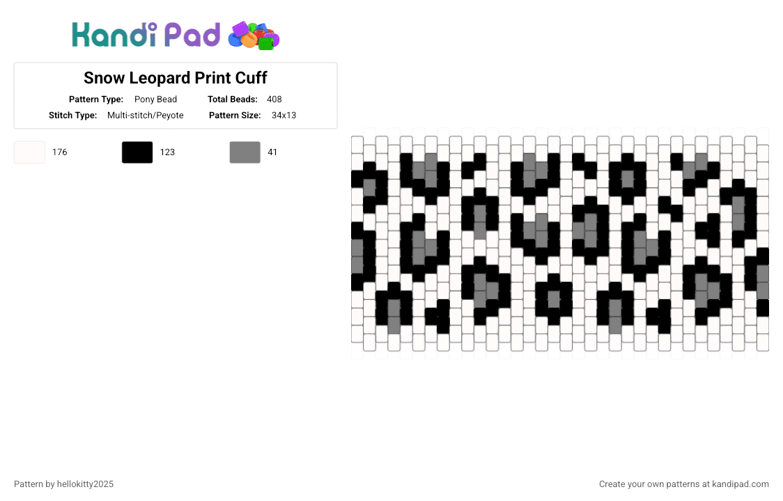Snow Leopard Print Cuff - Pony Bead Pattern by hellokitty2025 on Kandi Pad - white