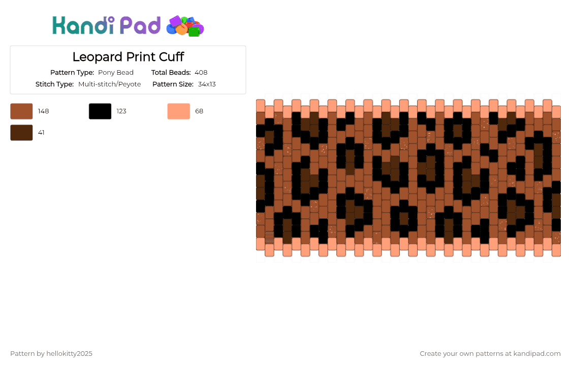 Leopard Print Cuff - Pony Bead Pattern by hellokitty2025 on Kandi Pad - red