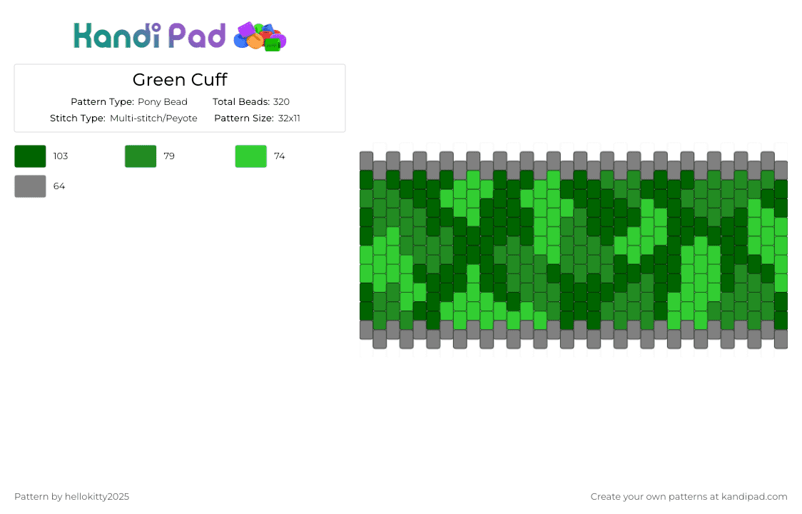Green Cuff - Pony Bead Pattern by hellokitty2025 on Kandi Pad - green