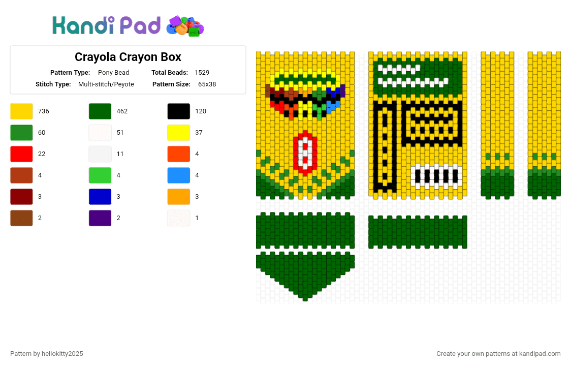 Crayola Crayon Box - Pony Bead Pattern by hellokitty2025 on Kandi Pad - yellow,green