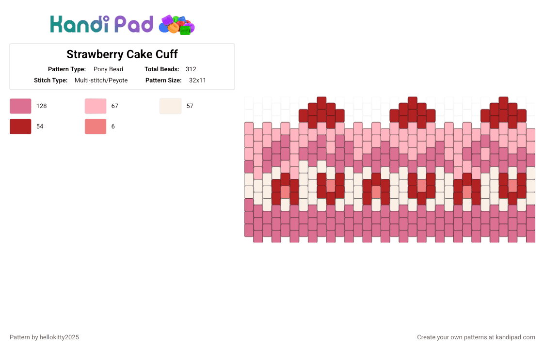 Strawberry Cake Cuff - Pony Bead Pattern by hellokitty2025 on Kandi Pad - pink