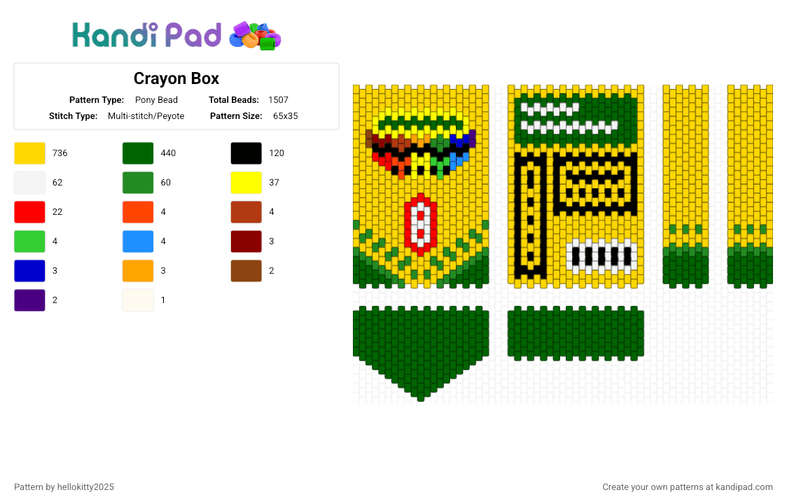 Crayon Box - Pony Bead Pattern by hellokitty2025 on Kandi Pad - yellow,green