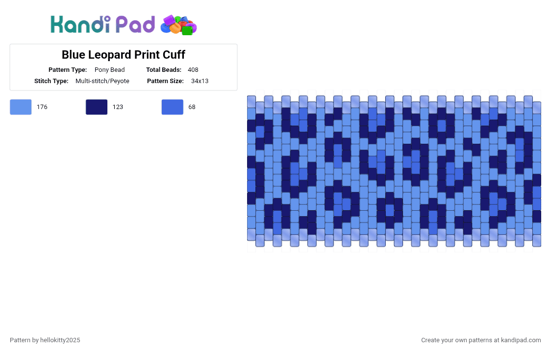 Blue Leopard Print Cuff - Pony Bead Pattern by hellokitty2025 on Kandi Pad - light blue