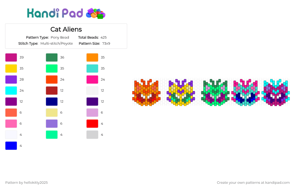 Cat Aliens - Pony Bead Pattern by hellokitty2025 on Kandi Pad - red,purple,pink,light blue