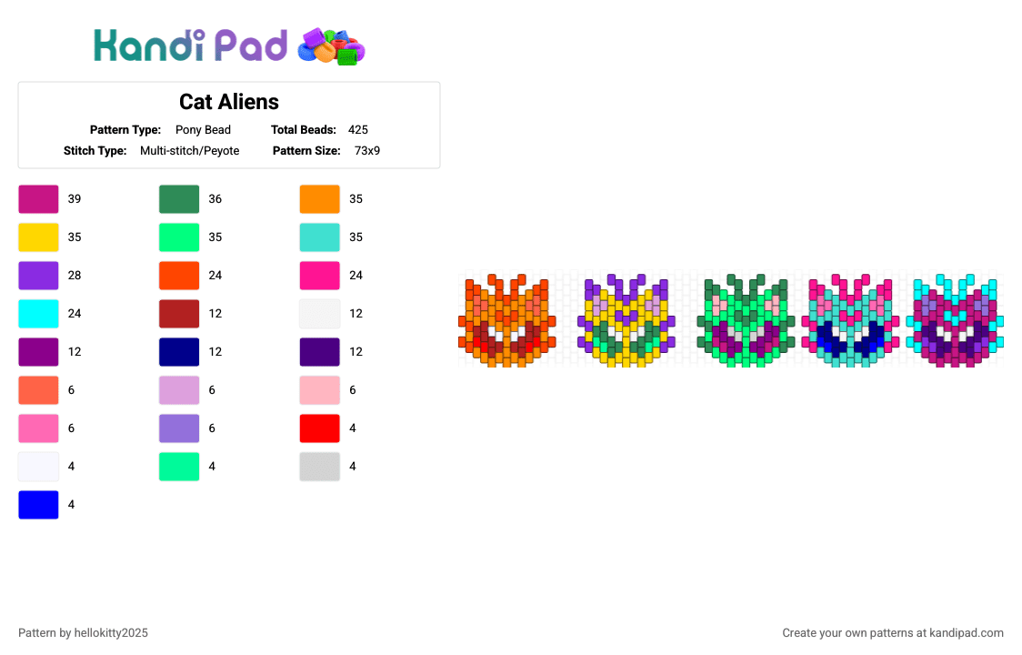 Cat Aliens - Pony Bead Pattern by hellokitty2025 on Kandi Pad - red,purple,pink,light blue
