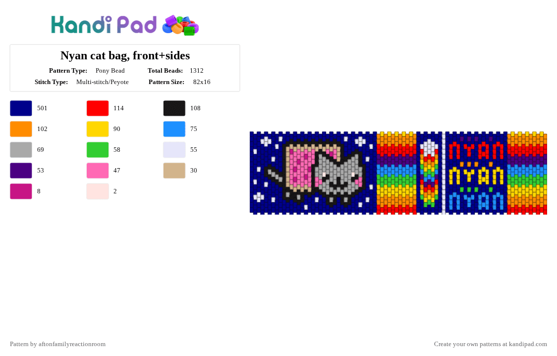 Nyan cat bag, front+back+sides - Pony Bead Pattern by aftonfamilyreactionroom on Kandi Pad - purple